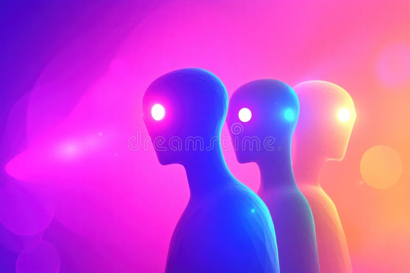 Avatares abstractos sin rostro en colores vibrantes contra un fondo suave para la colocación del texto y la maqueta creativa foto de archivo