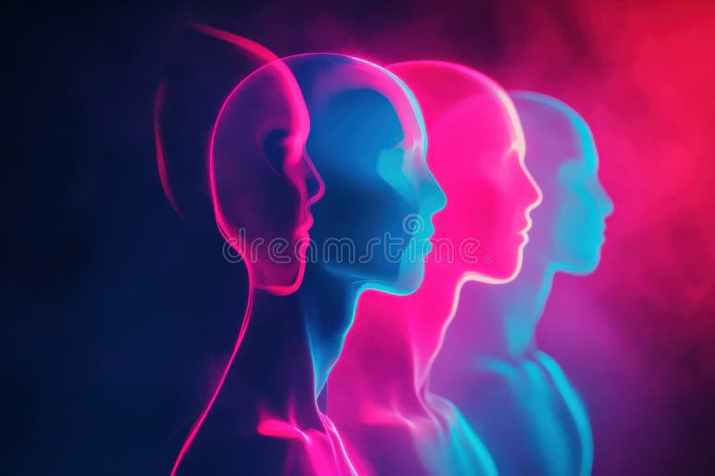 Avatares abstractos sin rostro en colores vibrantes que muestran el diseño moderno y la creatividad con amplio espacio para la col fotografía de archivo