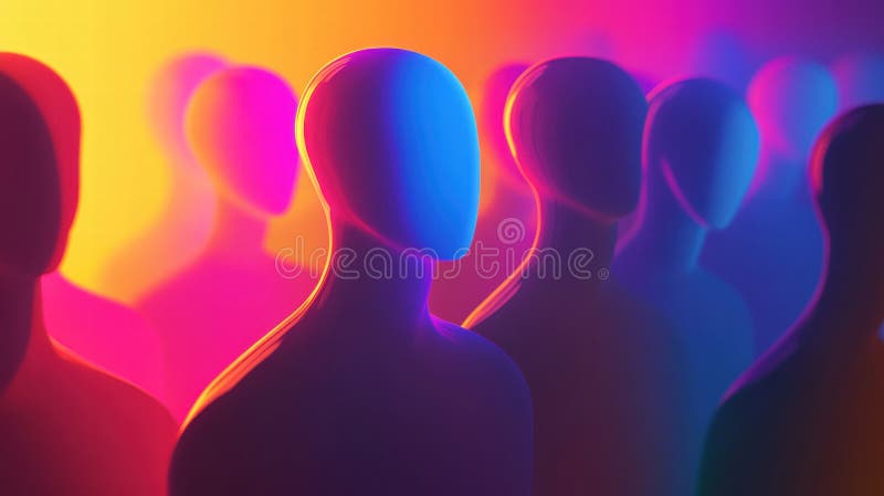 Avatares abstractos sin rostro en colores vivos que crean una experiencia visual única con espacio de copia para texto y marca imagenes de archivo