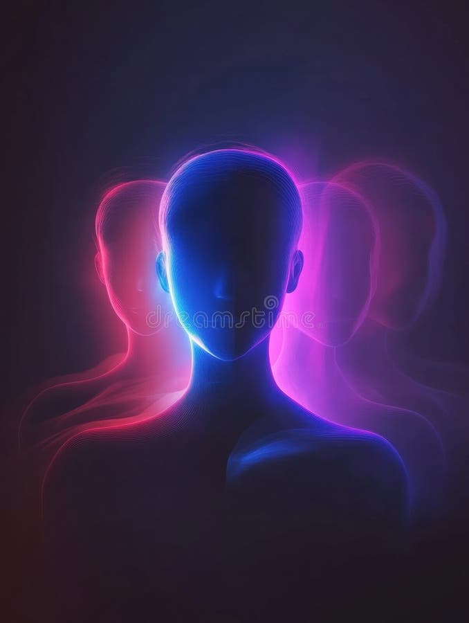 Avatares abstractos sin rostro en tonos vibrantes con amplio espacio de copia para maquillaje de texto creativo. ai generativo fotos de archivo