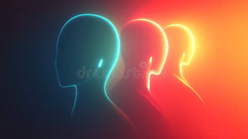 Avatares abstractos y sin rostro modernos en colores vivos contra un fondo oscuro con espacio para contenido de texto adicional fotos de archivo