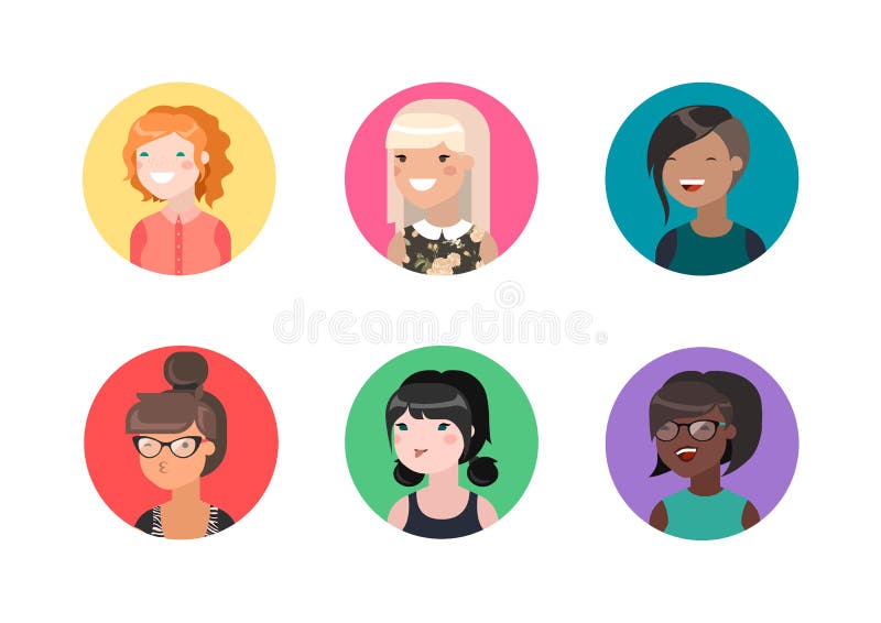 Avatares femeninos planos stock de ilustración Avatares femeninos planos stock de ilustración