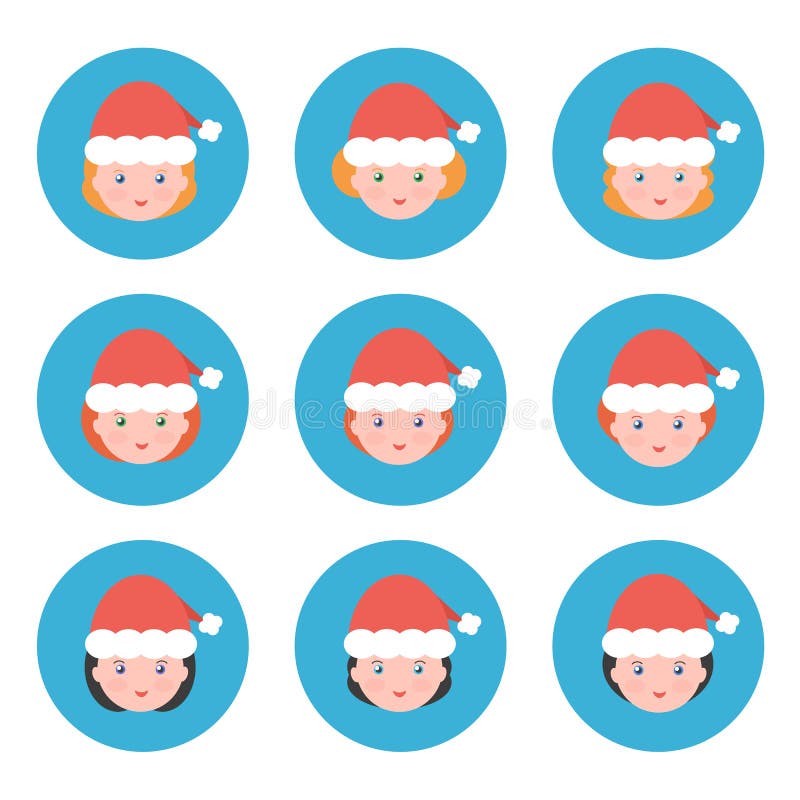 Avatares planos de la hembra de la Navidad del diseño stock de ilustración Avatares planos de la hembra de la Navidad del diseño stock de ilustración