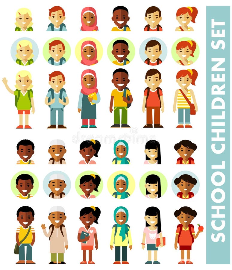 Avatars diferentes dos alunos ajustados no estilo liso ilustração stock Avatars diferentes dos alunos ajustados no estilo liso ilustração stock