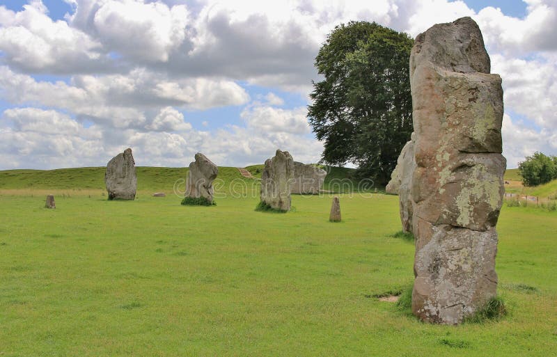 Larger stone henge in field near main entrance. Avebury Neolithic Henge is part of the Stonehenge, Avebury, and associated cites on the UNESCO World Heritage Site located in Wiltshire, England. Larger stone henge in field near main entrance. Avebury Neolithic Henge is part of the Stonehenge, Avebury, and associated cites on the UNESCO World Heritage Site located in Wiltshire, England