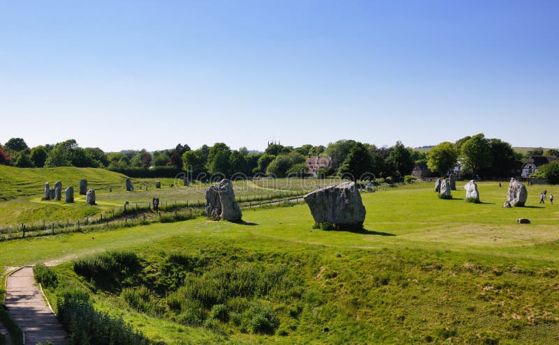 Avebury Stone circle, in Wiltshire, England. A neolithic monument with a road running through its centre. Avebury Stone circle, in Wiltshire, England. A neolithic monument with a road running through its centre