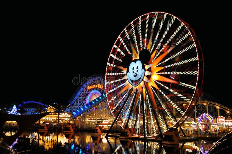 Night image of the Disney's California Adventure Theme Park. Night image of the Disney's California Adventure Theme Park