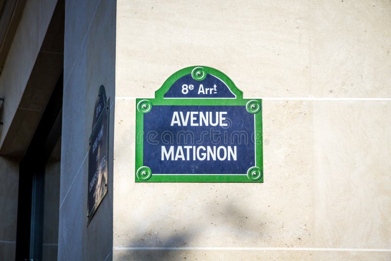 Avenue Matignon Street Sign, Paris, France Stock Image - Image of place ...