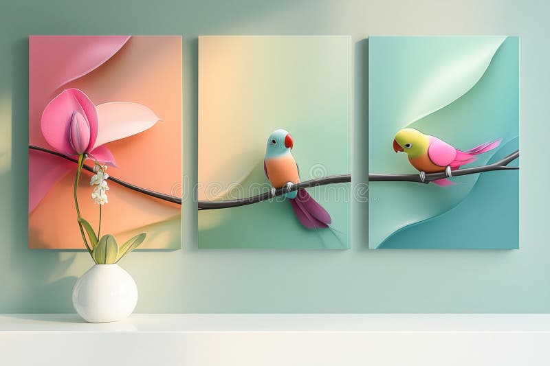 Aves bugeras flor triptillos diseño interior moderno tema de la naturaleza ilustración del vector