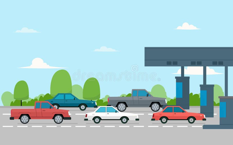 Avgiftplaza med bilar stock illustrationer Avgiftplaza med bilar stock illustrationer