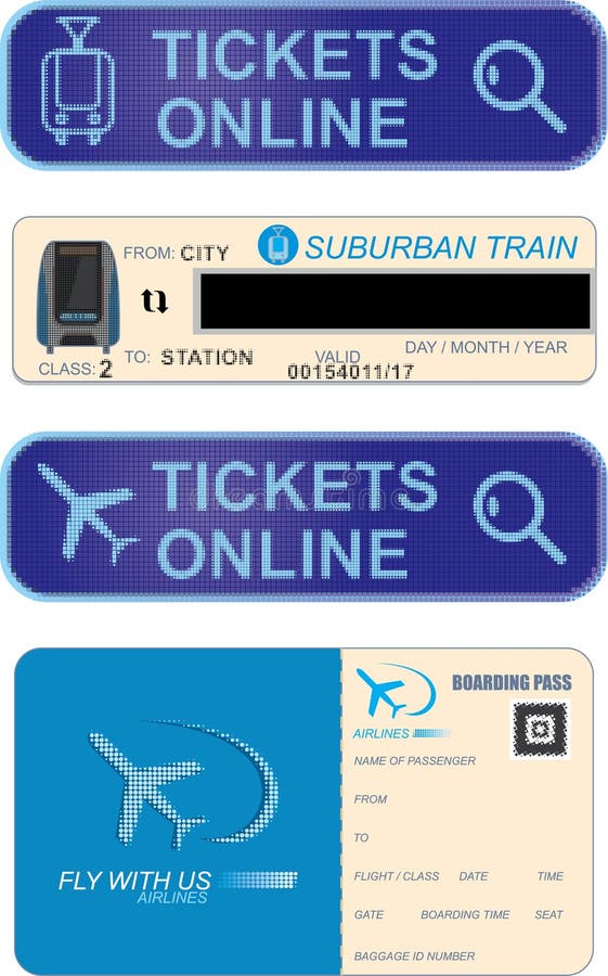 Avia et billets de train en ligne illustration libre de droits Avia et billets de train en ligne illustration libre de droits