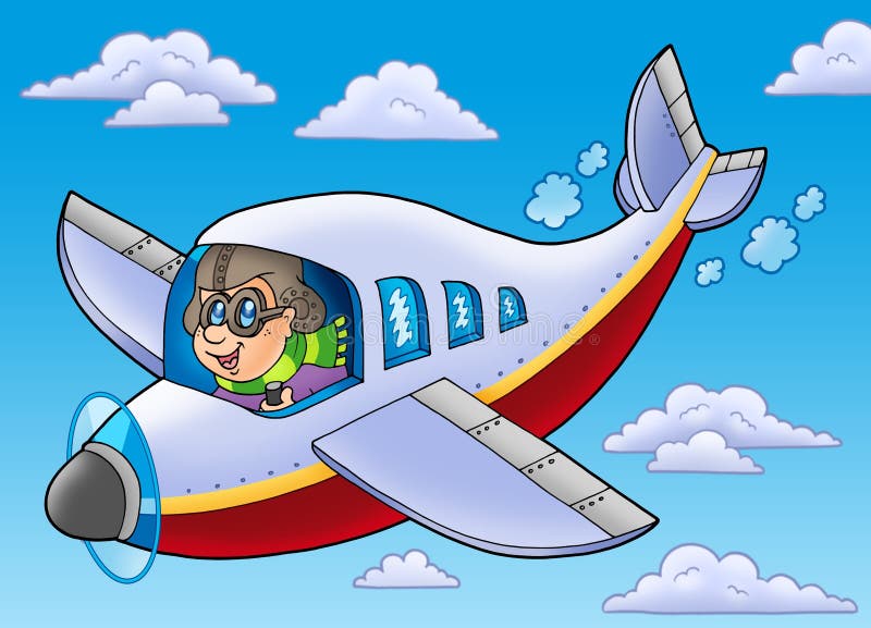 Aviatore del fumetto su cielo blu