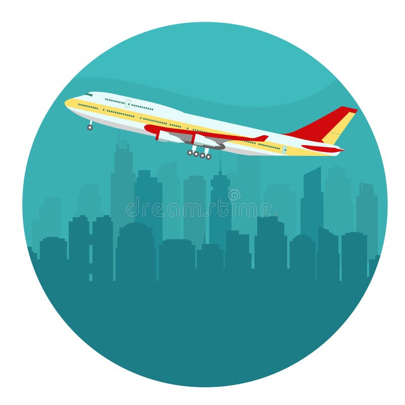 Avion au-dessus du paysage urbain Vecteur illustration libre de droits Avion au-dessus du paysage urbain Vecteur illustration libre de droits