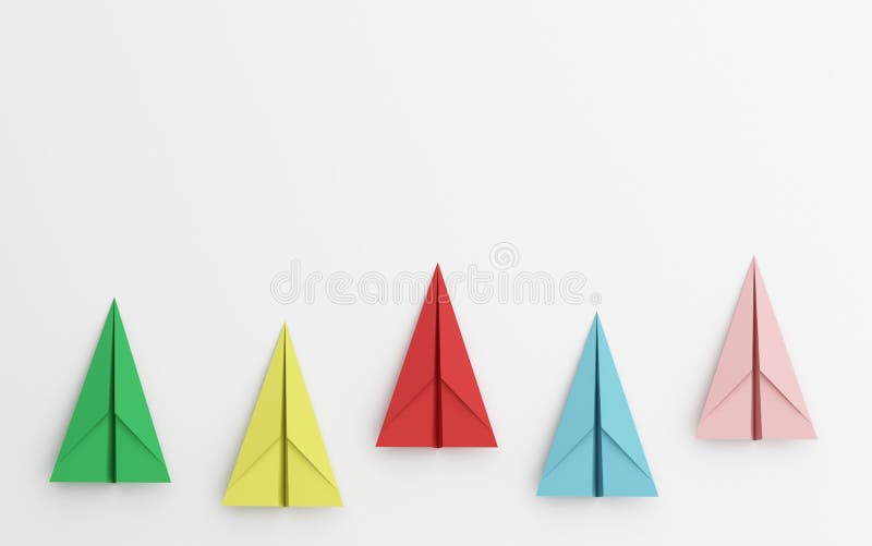 Avion cu hârtie colorată izolat pe fond alb în domeniul educației sau al conceptului de călătorie. design machetă 3d abstract vector illustration