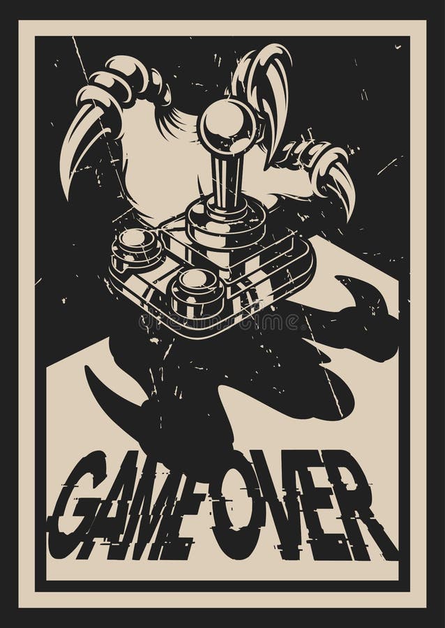 Vintage style gaming poster with dinosaur paw on a dark background. The text is in a separate group. Vintage style gaming poster with dinosaur paw on a dark background. The text is in a separate group.