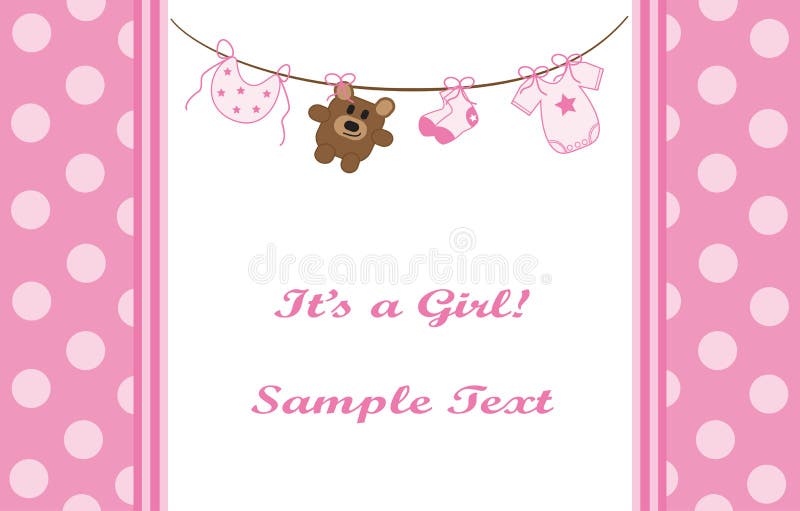 Pink baby girl announcement invitation. Pink baby girl announcement invitation