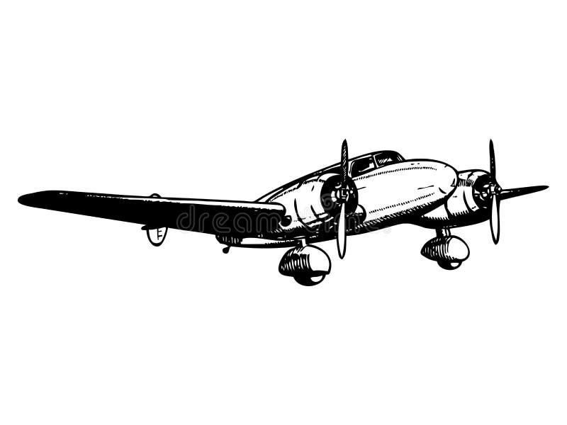 Twin engine passenger plane. Vintage style vector illustration. Twin engine passenger plane. Vintage style vector illustration.