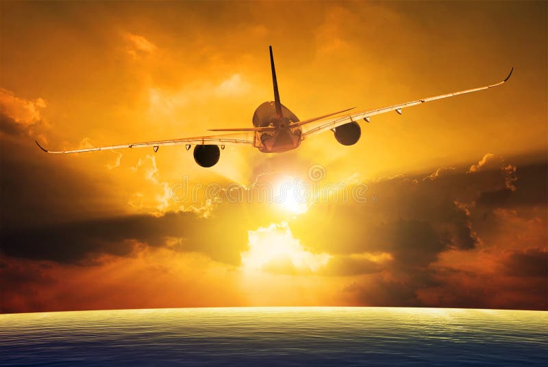 Passenger plane flying over beautiful sunset sky. Passenger plane flying over beautiful sunset sky