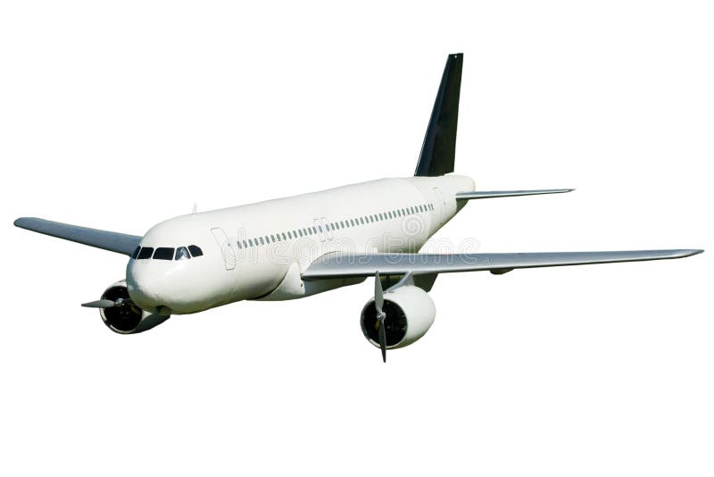A model of a large passenger jet, isolated on a white background. A model of a large passenger jet, isolated on a white background
