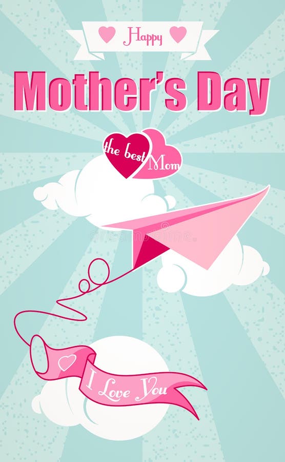 Feliz Dia das Mães e avião de papel ilustração do vetor