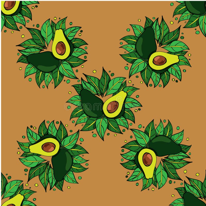 Avocado on a beige background seamless pattern stock illustration