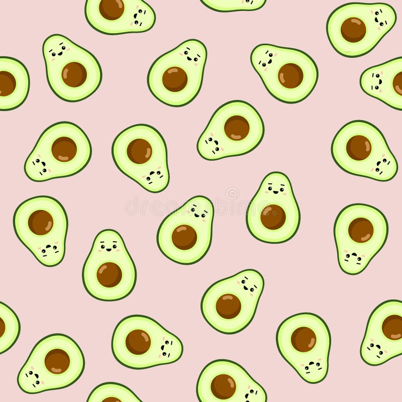 Seamless Pattern of Avocado Character Design on Pink Background. Cute ...