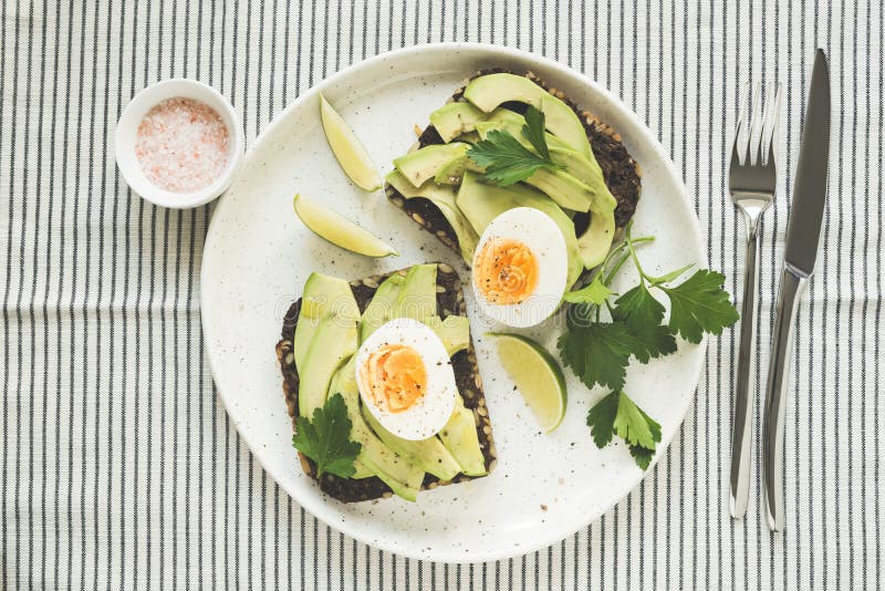 Avocado and Egg on Rye Bread, Top View Stock Image - Image of delicious ...