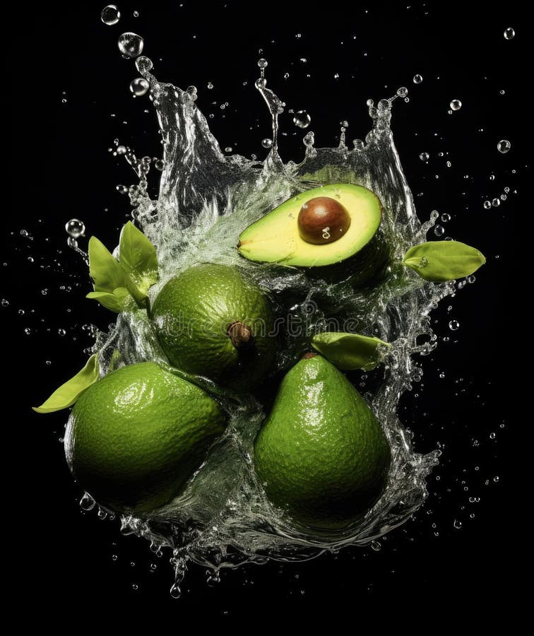 Avocado Fruits Fall into the Water Stock Image Image of drink