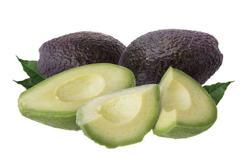 Avocado with green leaf avocado cut and slice isolated on a white background stock image