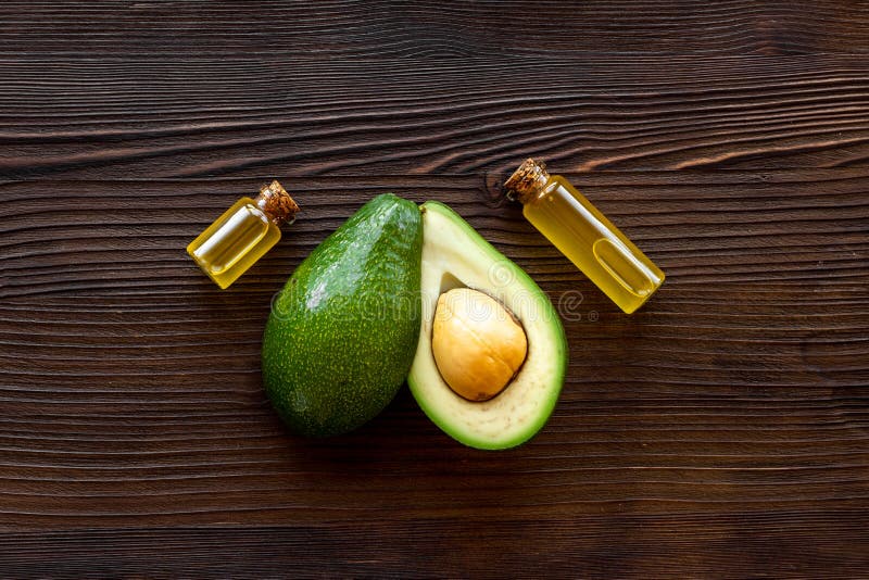 Avocado Oil in Glass Bottle with Fresh Avocado Stock Image Image of