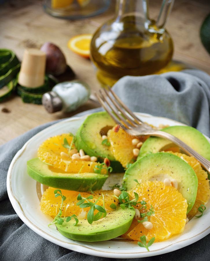 Avocado and orange salad stock image. Image of fruit - 39595437