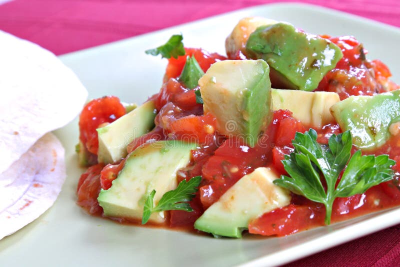 Avocado over Pico de Gallo Salsa Sauce