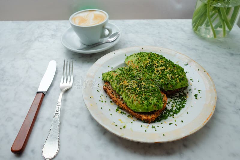 Avocado on Rye Bread and a Cup of Coffee Stock Photo Image of healthy