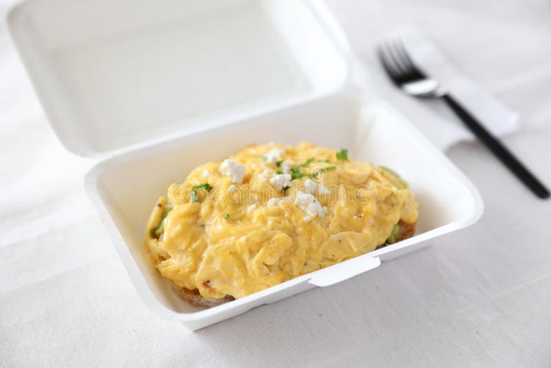 Avocado and Scrambled Eggs Toast with Delivery Package in White