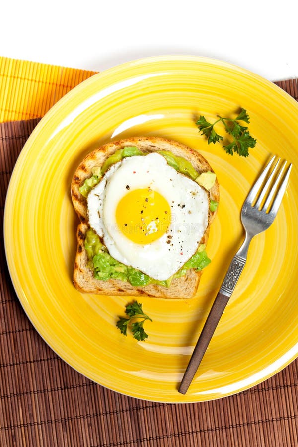Avocado Toast with Fried Egg Stock Image - Image of white, avocado
