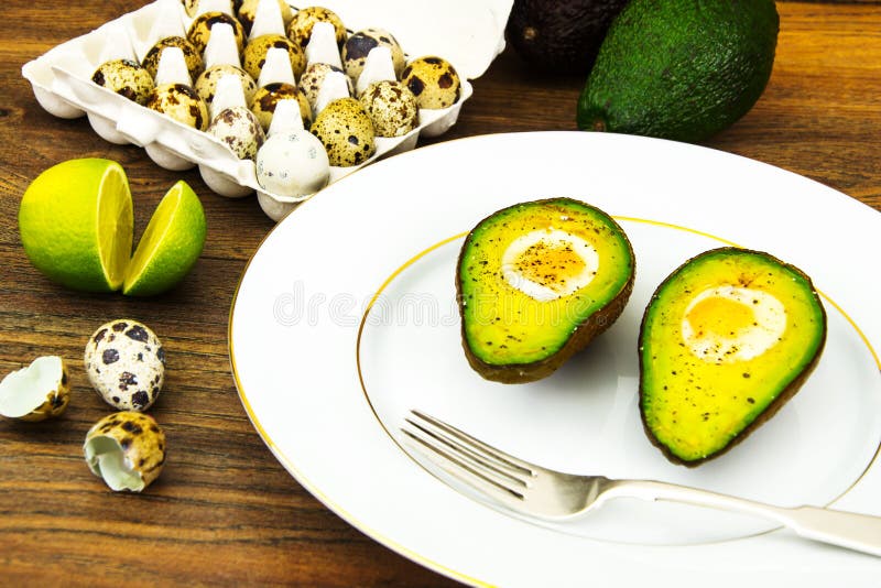 Avocados, Baked with Quail Egg, Salt, Pepper, Lemon