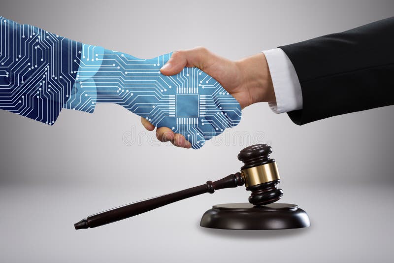 Avocat care dă mâna cu partenerul digital stock photo