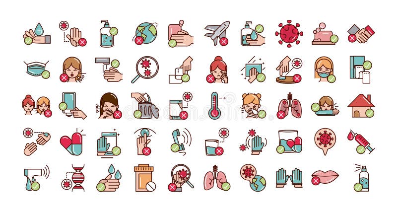 Avoid and prevent spread of covid19 icons set line and file icon