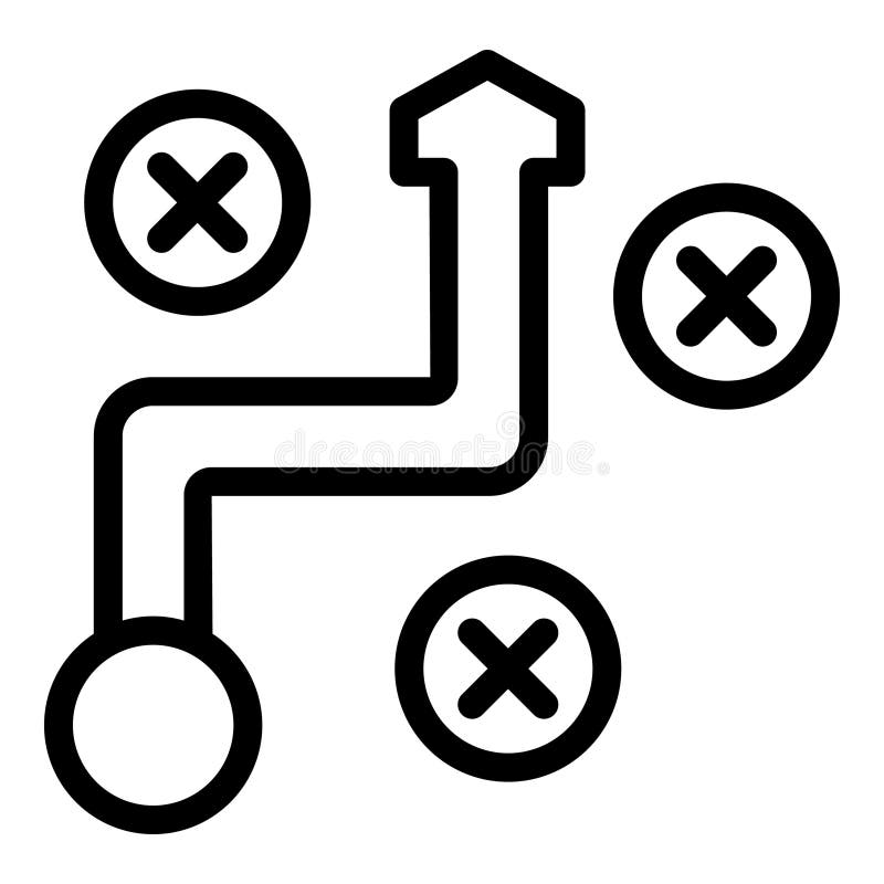 Evitați conturul vectorial al pictogramei decizii greșite. cale de rezolvare a problemelor stock illustration