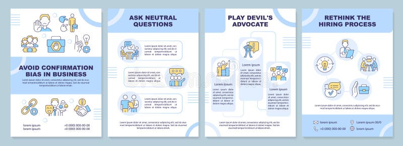 Avoiding confirmation bias in business blue brochure template vector illustration