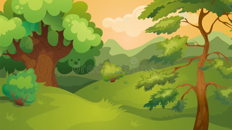 Avond Forest Game Background stock illustratie Avond Forest Game Background stock illustratie