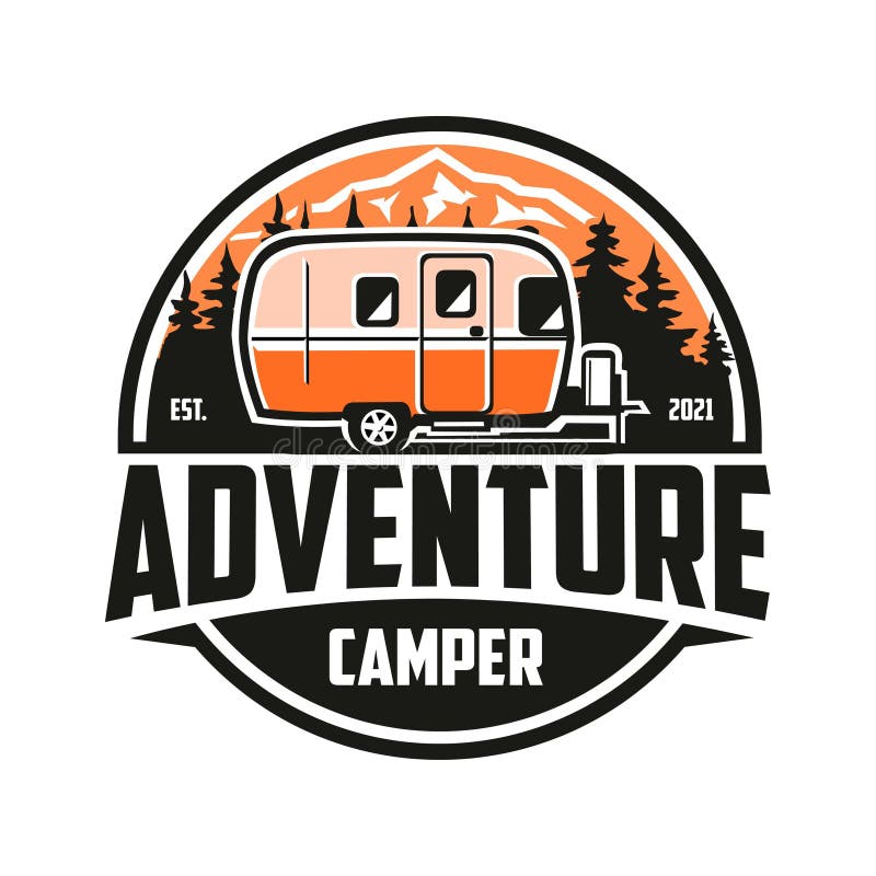 Avontuurlijke rv trailer camper logo vectorgeïsoleerde eeps