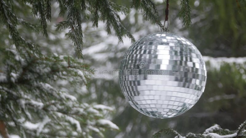 Avspegla bollen på bakgrunden av en vinterskog