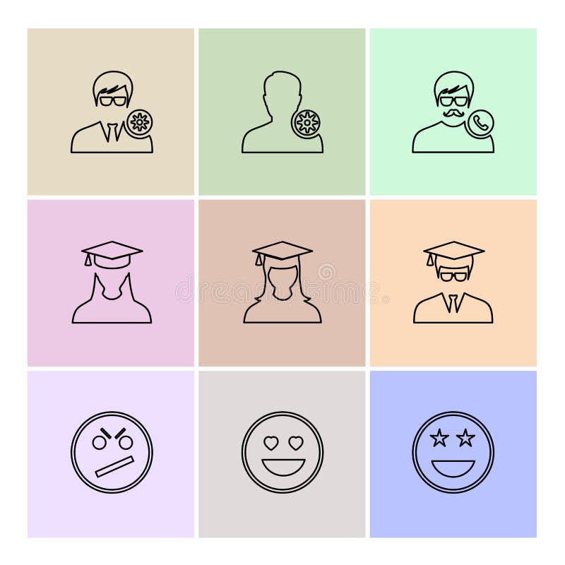 Avtar, потребитель, профиль, воплощение, emoji, смайлик, значки s eps иллюстрация вектора