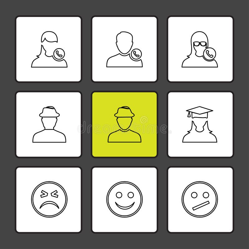 Avtar, потребитель, профиль, воплощение, emoji, смайлик, значки s eps иллюстрация штока