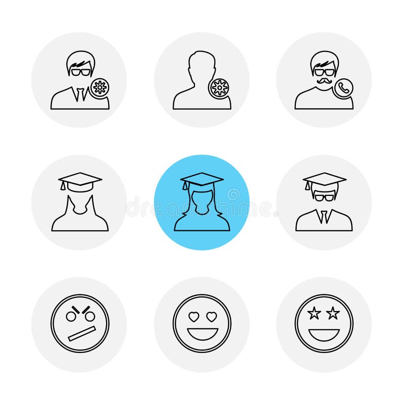 Avtar, потребитель, профиль, воплощение, emoji, смайлик, значки s eps бесплатная иллюстрация