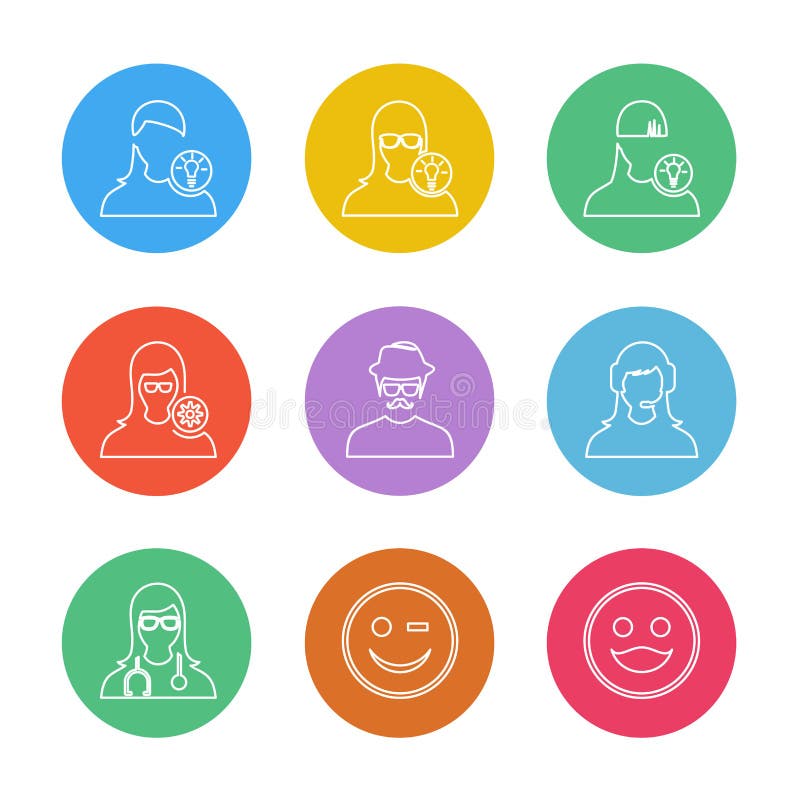 Avtar, потребитель, профиль, воплощение, emoji, смайлик, значки s eps иллюстрация вектора