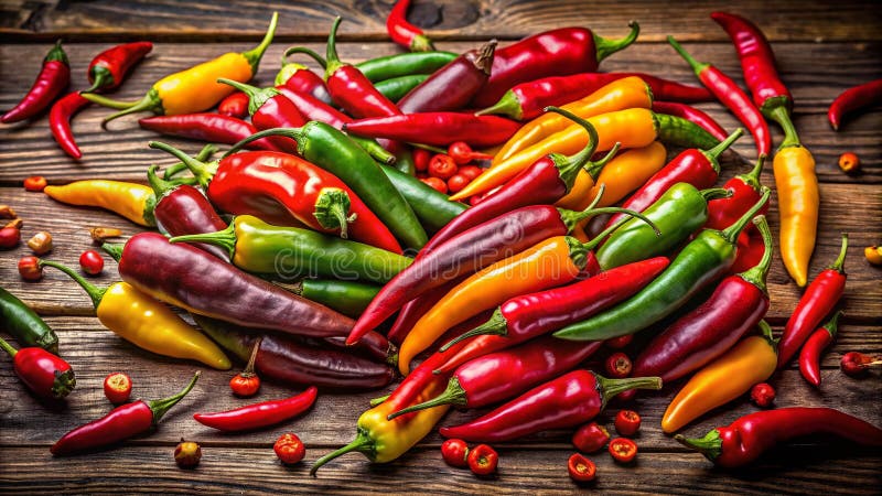 Avvolgimento in breve tempo di peperoni di peperoni di peperoni vibranti su una tavola rotonda A Esplorazione culinaria di aroma e illustrazione vettoriale