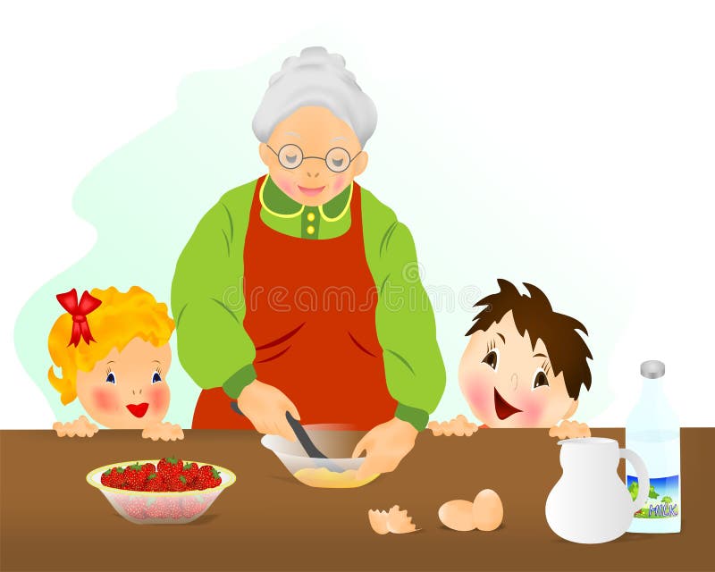 Avó que prepara o bolo ilustração royalty free Avó que prepara o bolo ilustração royalty free