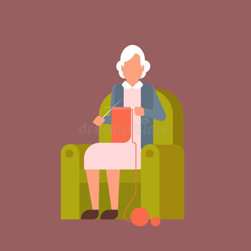 Avó que senta-se na poltrona Kniting ilustração stock Avó que senta-se na poltrona Kniting ilustração stock